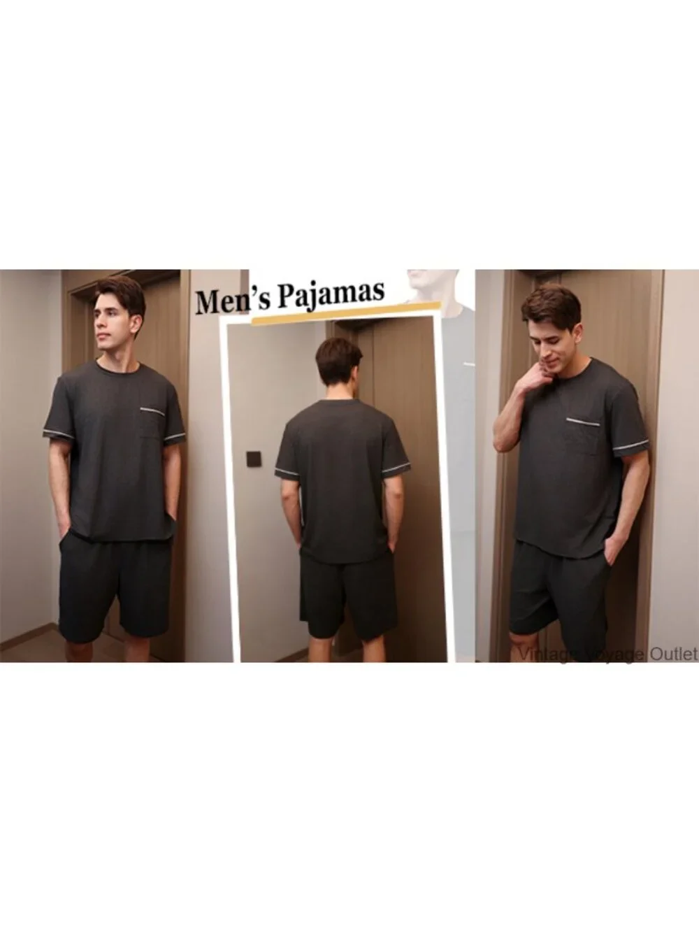 2 Piece Short Sleeve Pajama Set Crew Neck Lounge Shorts Sleepwear